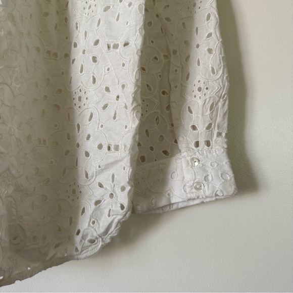 White Boho Eyelet Button down Shirt- Floral Lace Shirt - Festival Top- Size XL - Picture 3 of 6